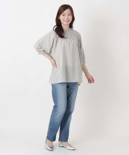 one'sterrace(ワンズテラス)の「シャーリング 半袖ブラウス(シャツ/ブラウス・レディース・その他/サックスブルー系8/ブラック系8・02)」の14枚目の写真