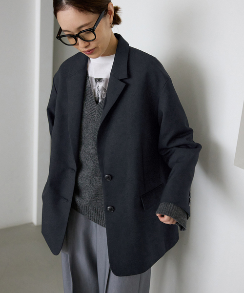 SLOBE IENA(スローブイエナ)の「《WEB限定カラーあり/追加3》PE SHARK ビックジャケット(テーラードジャケット・レディース・ブラック/グレー/ブラウン・FREE)」の1枚目の写真