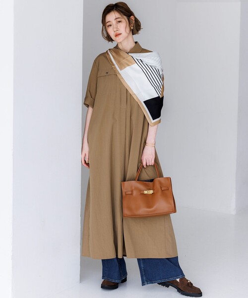 23区 S（ニジュウサンクチイサイサイズ）の「レーヨンタイプライター シャツ ワンピース（シャツワンピース・レディース・ネイビー系/ダークブラウン系/黄土色系・32）」の9枚目の写真