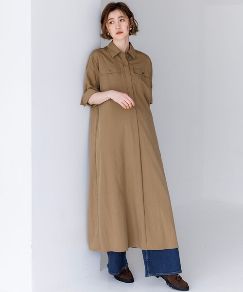 23区 S（ニジュウサンクチイサイサイズ）の「レーヨンタイプライター シャツ ワンピース（シャツワンピース・レディース・ネイビー系/ダークブラウン系/黄土色系・32）」の10枚目の写真