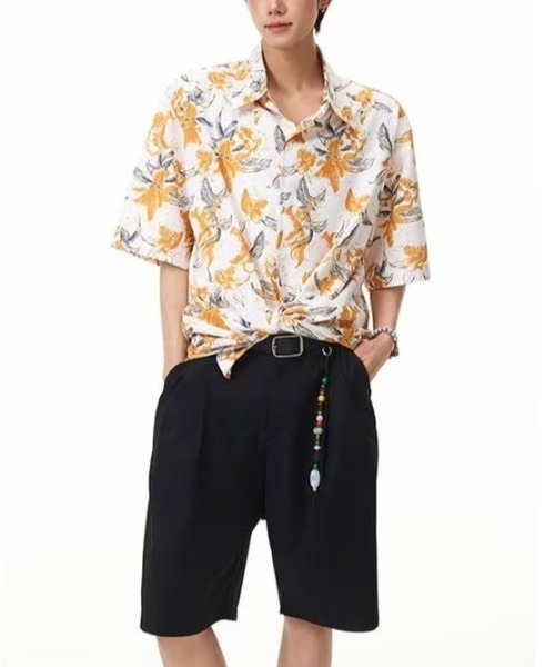 FreeZone(フリーゾーン)の「フラワープリントオーバーサイズ半袖シャツ(Tシャツ/カットソー・メンズ・イエロー/ブルー・F)」の22枚目の写真