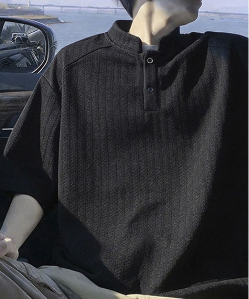 DOUBLE STEAL（ダブルスティール）の「DSヘリンボーンキーネックTシャツ（Tシャツ/カットソー・メンズ・グレー/ホワイト/ブラック・LARGE/MEDIUM/X-LARGE）」の2枚目の写真