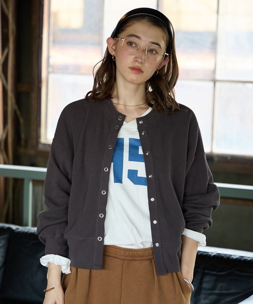 GEORGE'S(ジョージズ)の「ワッフルカーディガン(カーディガン/ボレロ・レディース・ブラウン/イエロー系その他/ボルドー/チャコールグレー・FREE)」の1枚目の写真