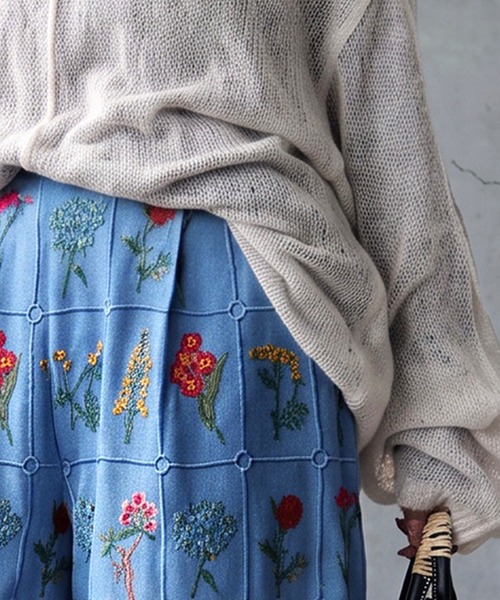 antiqua（アンティカ）の「フラワー刺繍 ワイドパンツ（その他パンツ・レディース・ホワイト/ブルー/ブラック・MEDIUM/LARGE）」の13枚目の写真
