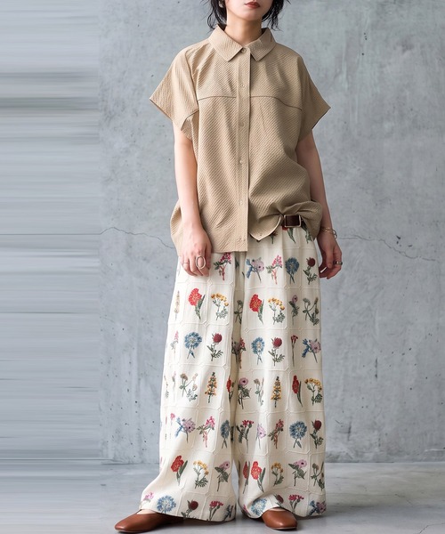 antiqua（アンティカ）の「フラワー刺繍 ワイドパンツ（その他パンツ・レディース・ホワイト/ブルー/ブラック・MEDIUM/LARGE）」の5枚目の写真