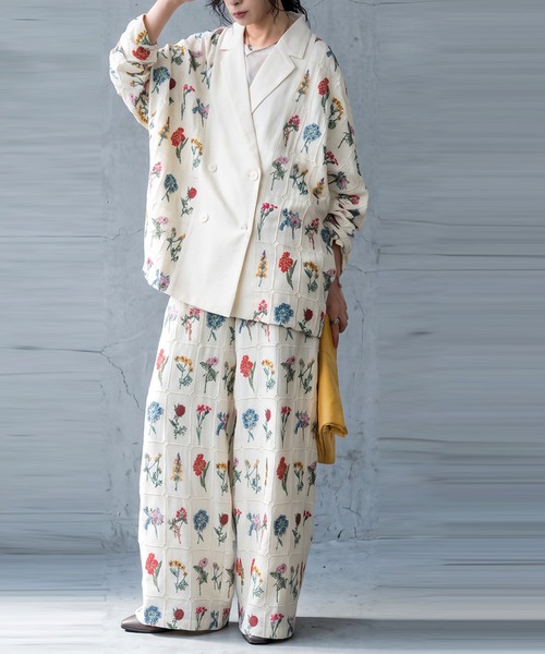antiqua（アンティカ）の「フラワー刺繍 ワイドパンツ（その他パンツ・レディース・ホワイト/ブルー/ブラック・MEDIUM/LARGE）」の8枚目の写真