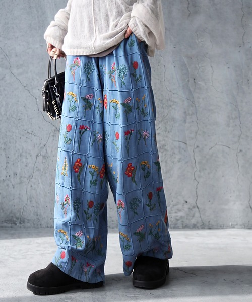 antiqua（アンティカ）の「フラワー刺繍 ワイドパンツ（その他パンツ・レディース・ホワイト/ブルー/ブラック・MEDIUM/LARGE）」の12枚目の写真