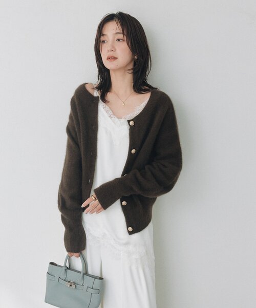 RIVE DROITE(リヴドロワ)の「バイアスヘムレースベロアキャミソール(秋服)(キャミソール・レディース・ブラウン/オフホワイト/ブラック・FREE)」の7枚目の写真