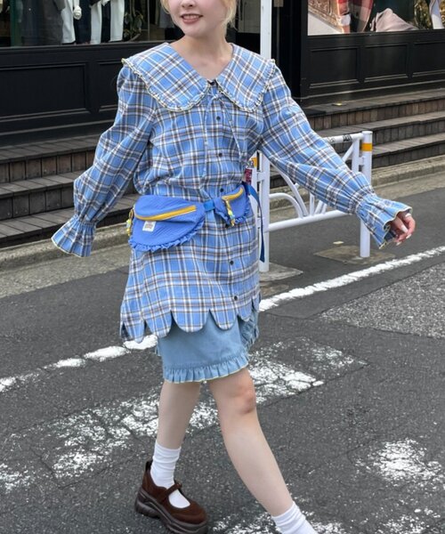 HELLO.SANFRANCISCO(ハローサンフランシスコ)の「【HELLO.SANFRANCISCO】チェックフリルビックカラーチュニック(シャツ/ブラウス・レディース・イエロー/ブルー・ONE SIZE)」の5枚目の写真