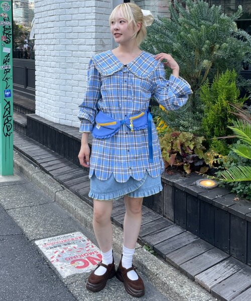 HELLO.SANFRANCISCO(ハローサンフランシスコ)の「【HELLO.SANFRANCISCO】チェックフリルビックカラーチュニック(シャツ/ブラウス・レディース・イエロー/ブルー・ONE SIZE)」の7枚目の写真