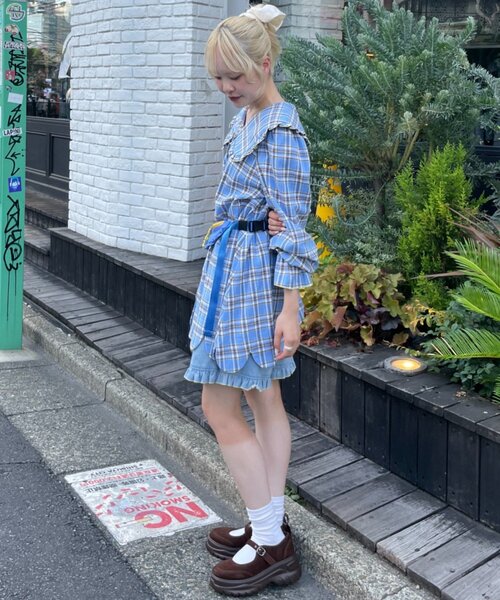 HELLO.SANFRANCISCO(ハローサンフランシスコ)の「【HELLO.SANFRANCISCO】チェックフリルビックカラーチュニック(シャツ/ブラウス・レディース・イエロー/ブルー・ONE SIZE)」の8枚目の写真