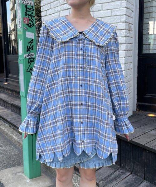 HELLO.SANFRANCISCO(ハローサンフランシスコ)の「【HELLO.SANFRANCISCO】チェックフリルビックカラーチュニック(シャツ/ブラウス・レディース・イエロー/ブルー・ONE SIZE)」の10枚目の写真