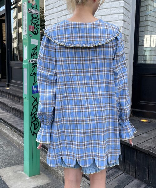 HELLO.SANFRANCISCO(ハローサンフランシスコ)の「【HELLO.SANFRANCISCO】チェックフリルビックカラーチュニック(シャツ/ブラウス・レディース・イエロー/ブルー・ONE SIZE)」の12枚目の写真