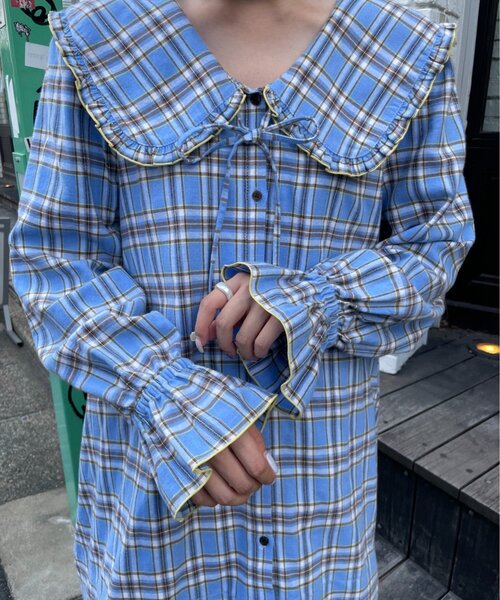 HELLO.SANFRANCISCO(ハローサンフランシスコ)の「【HELLO.SANFRANCISCO】チェックフリルビックカラーチュニック(シャツ/ブラウス・レディース・イエロー/ブルー・ONE SIZE)」の13枚目の写真