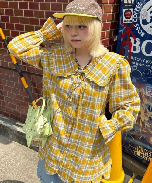 HELLO.SANFRANCISCO(ハローサンフランシスコ)の「【HELLO.SANFRANCISCO】チェックフリルビックカラーチュニック(シャツ/ブラウス・レディース・イエロー/ブルー・ONE SIZE)」の19枚目の写真