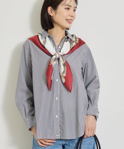 INDIVI(インディヴィ)の「【2WAY/ストライプ柄】ベーシックシャツ(シャツ/ブラウス・レディース・ワイン系1/ダークブラウン系2/グレー系2・05/38/34/15 /13/19)」の1枚目の写真