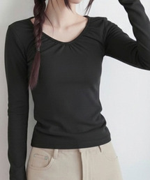 ギャザーVネック ロングTシャツ