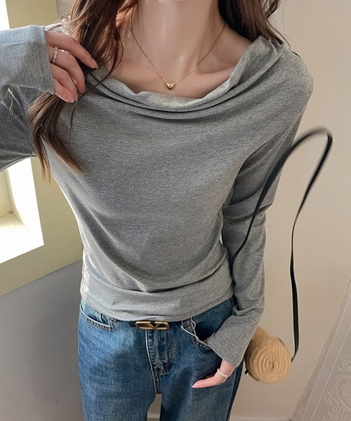 shyam inspiration(シャムインスピレーション)の「ドレープネックロンT(Tシャツ/カットソー・レディース・ホワイト/チャコールグレー/ブラウン/ブラック/ライトグレー・M/L)」の21枚目の写真