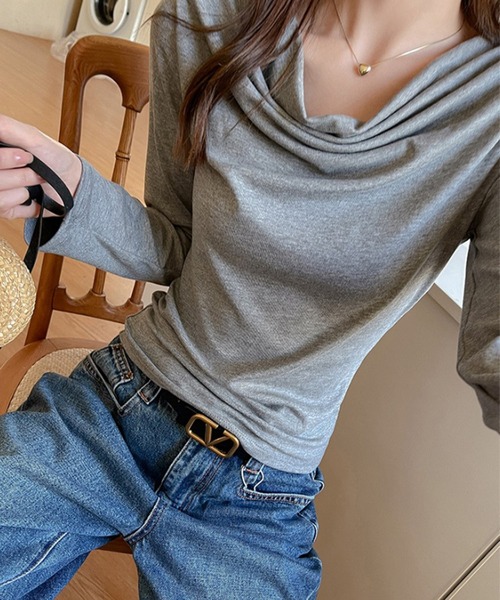 shyam inspiration(シャムインスピレーション)の「ドレープネックロンT(Tシャツ/カットソー・レディース・ホワイト/チャコールグレー/ブラウン/ブラック/ライトグレー・M/L)」の22枚目の写真