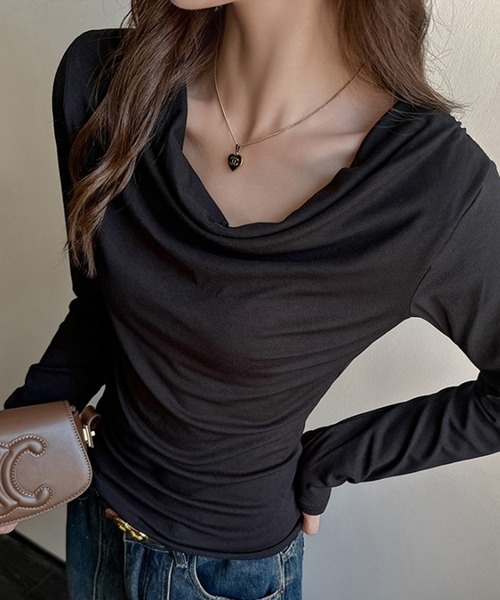 shyam inspiration(シャムインスピレーション)の「ドレープネックロンT(Tシャツ/カットソー・レディース・ホワイト/チャコールグレー/ブラウン/ブラック/ライトグレー・M/L)」の16枚目の写真