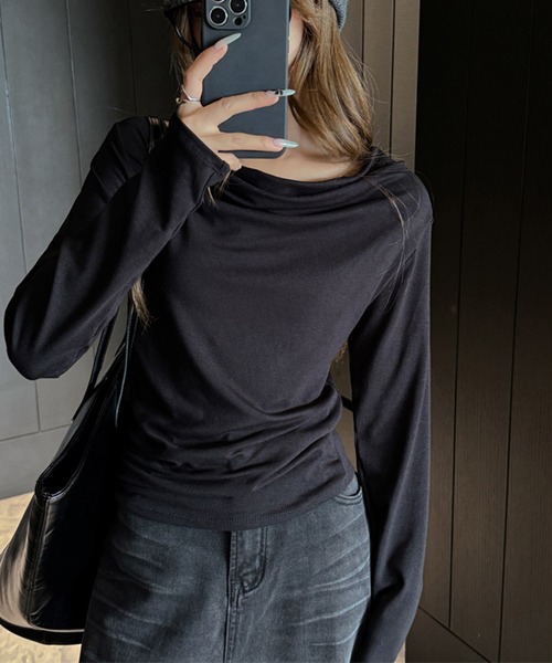 shyam inspiration(シャムインスピレーション)の「ドレープネックロンT(Tシャツ/カットソー・レディース・ホワイト/チャコールグレー/ブラウン/ブラック/ライトグレー・M/L)」の13枚目の写真