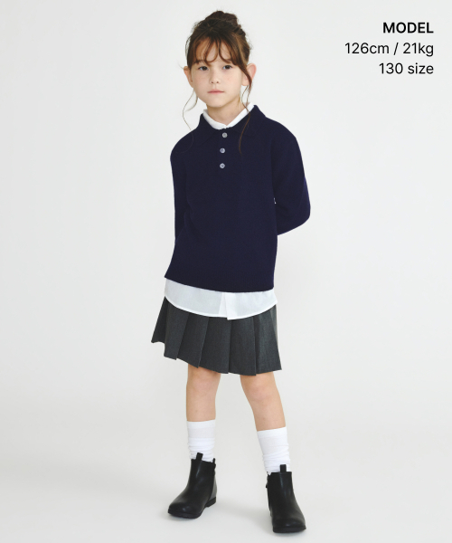 MUSINSA STANDARD KIDS（ムシンサスタンダードキッズ）の「[ビクトリアウール] ミニマルカラードニット [ネイビー]（ニット/セーター・レディース・その他・120/130/140/150/160）」の2枚目の写真