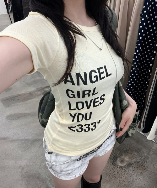 IZROOM(イズルーム)の「エンジェルガール スリムフィット 半袖Tシャツ (イエロー)(Tシャツ/カットソー・レディース・その他・FREE)」の2枚目の写真