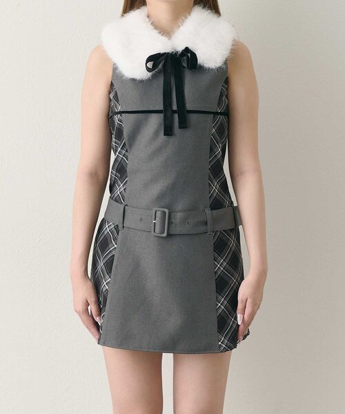 Belle Charme(ベルシャルム)の「【Belle Charme】Ribbon Fur Collar Onepiece(ワンピース・レディース・ブラック/チャコールグレー/ブラウン・FREE)」の16枚目の写真