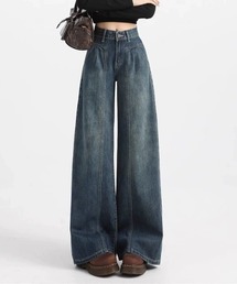 ヴィンテージ ウォッシュ加工 ワイドデニムパンツ バギーパンツ