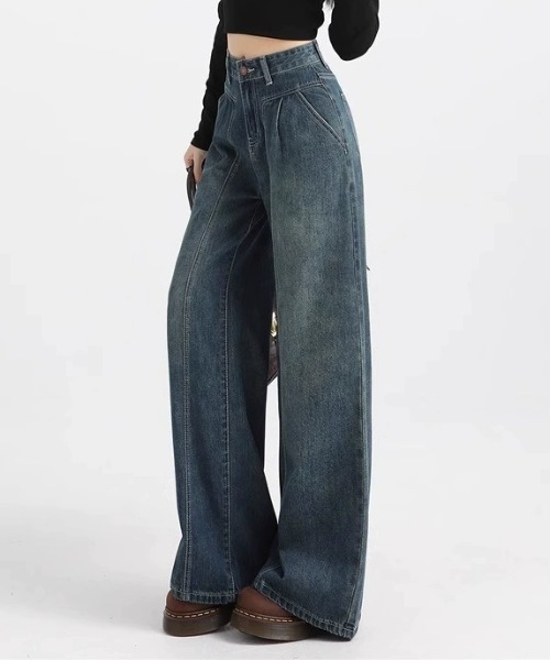 owen（オーウェン）の「ヴィンテージ ウォッシュ加工 ワイドデニムパンツ バギーパンツ（デニムパンツ・レディース・ブルー・S/L/M）」の2枚目の写真