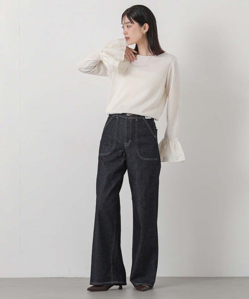 SOMETHING（サムシング）の「ＬＩＳＡレースＵＰワイド（デニムパンツ・レディース・ネイビー系・S/M）」の2枚目の写真