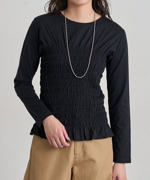 LOUNGEDRESS（ラウンジドレス）の「シャーリングカットソー（Tシャツ/カットソー・レディース・ブラック/オフホワイト・FREE）」の2枚目の写真