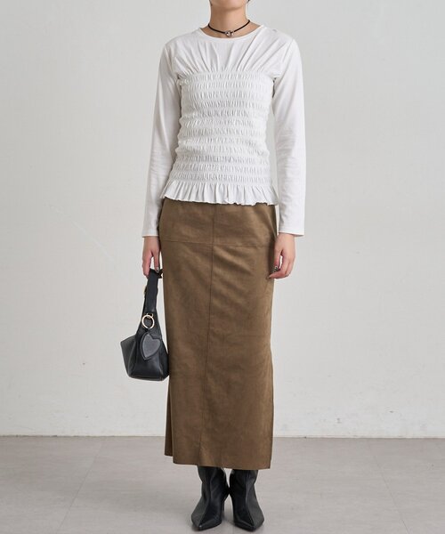 LOUNGEDRESS（ラウンジドレス）の「シャーリングカットソー（Tシャツ/カットソー・レディース・ブラック/オフホワイト・FREE）」の7枚目の写真