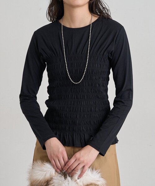 LOUNGEDRESS（ラウンジドレス）の「シャーリングカットソー（Tシャツ/カットソー・レディース・ブラック/オフホワイト・FREE）」の12枚目の写真