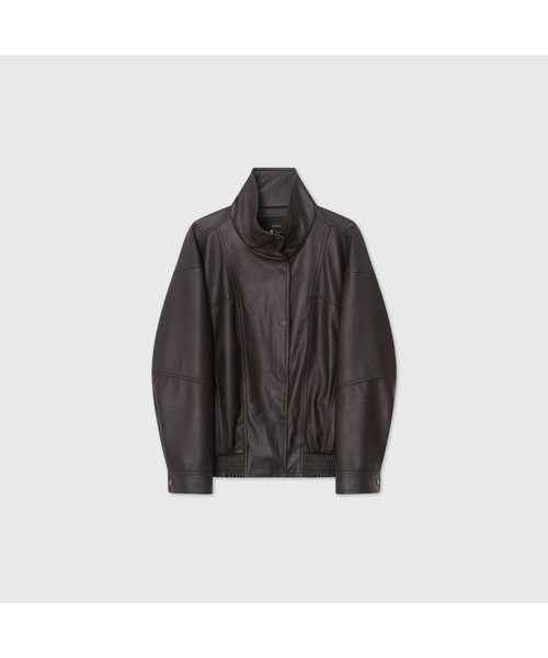 LOOKAST(ルックキャスト)の「レザー ハイネック ジャンパー_ブラウン / LEATHER HIGH NECK JUMPER_BROWN(ライダースジャケット・レディース・ダークブラウン・ONE)」の1枚目の写真