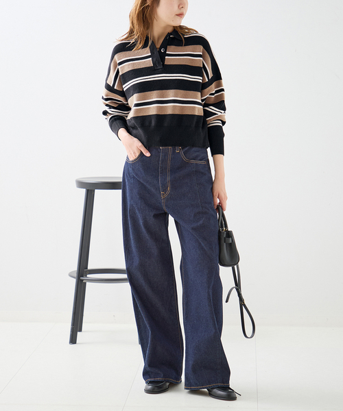 journal standard L'essage(ジャーナルスタンダードレサージュ)の「畔ボーダーニットポロシャツ(ニット/セーター・レディース・ブラック/ブラウン・FREE)」の8枚目の写真
