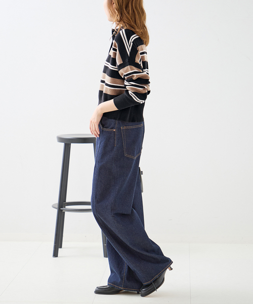 journal standard L'essage(ジャーナルスタンダードレサージュ)の「畔ボーダーニットポロシャツ(ニット/セーター・レディース・ブラック/ブラウン・FREE)」の9枚目の写真