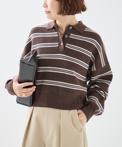 journal standard L'essage(ジャーナルスタンダードレサージュ)の「畔ボーダーニットポロシャツ(ニット/セーター・レディース・ブラック/ブラウン・FREE)」の10枚目の写真