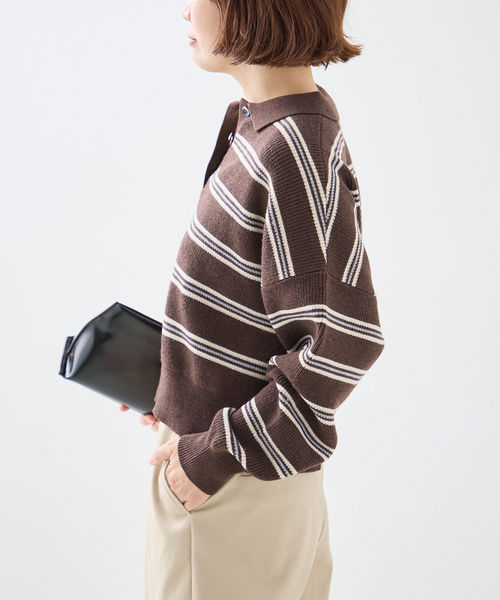 journal standard L'essage(ジャーナルスタンダードレサージュ)の「畔ボーダーニットポロシャツ(ニット/セーター・レディース・ブラック/ブラウン・FREE)」の11枚目の写真