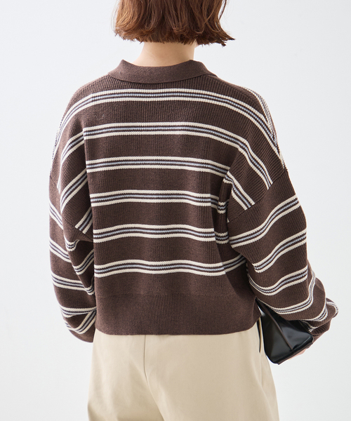 journal standard L'essage(ジャーナルスタンダードレサージュ)の「畔ボーダーニットポロシャツ(ニット/セーター・レディース・ブラック/ブラウン・FREE)」の12枚目の写真
