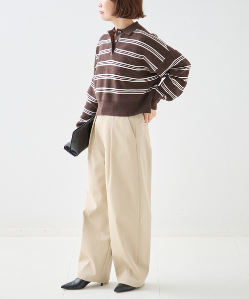 journal standard L'essage(ジャーナルスタンダードレサージュ)の「畔ボーダーニットポロシャツ(ニット/セーター・レディース・ブラック/ブラウン・FREE)」の13枚目の写真