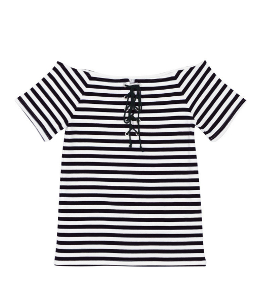 GYDA(ジェイダ)の「フロントレースアップオフショルTOPS(Tシャツ/カットソー・レディース・ホワイト/グレー/その他/ブラック・FREE)」の4枚目の写真