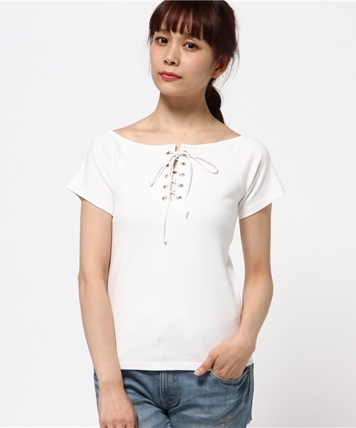 GYDA(ジェイダ)の「フロントレースアップオフショルTOPS(Tシャツ/カットソー・レディース・ホワイト/グレー/その他/ブラック・FREE)」の11枚目の写真