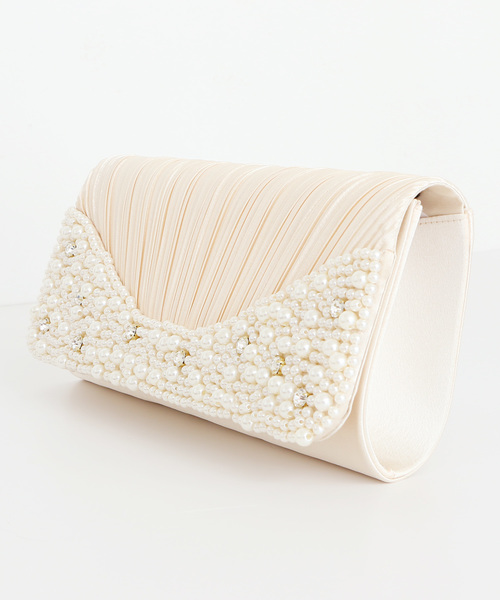 PourVous（プールヴー）の「パール ギャザー クラッチバッグ ラインストーン ビジュー お呼ばれ 結婚式 オケージョン 同窓会（クラッチバッグ・レディース・ブラック/ゴールド/ネイビー・FREE）」の11枚目の写真