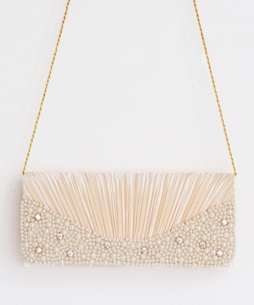 PourVous（プールヴー）の「パール ギャザー クラッチバッグ ラインストーン ビジュー お呼ばれ 結婚式 オケージョン 同窓会（クラッチバッグ・レディース・ブラック/ゴールド/ネイビー・FREE）」の16枚目の写真