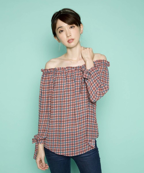 PLAIN CLOTHING(プレーンクロージング)の「2WAYチェックブラウス【PLAIN CLOTHING】(シャツ/ブラウス・レディース・マスタード/ピンク/ネイビー・FREE)」の1枚目の写真