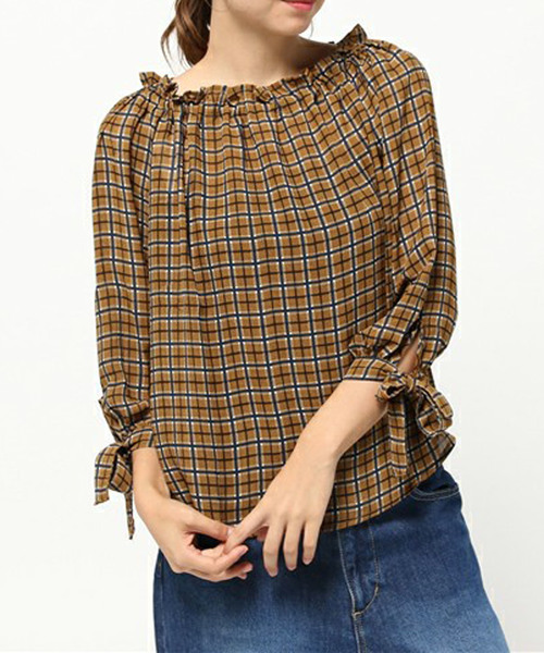 PLAIN CLOTHING(プレーンクロージング)の「2WAYチェックブラウス【PLAIN CLOTHING】(シャツ/ブラウス・レディース・マスタード/ピンク/ネイビー・FREE)」の3枚目の写真