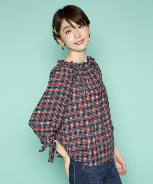PLAIN CLOTHING(プレーンクロージング)の「2WAYチェックブラウス【PLAIN CLOTHING】(シャツ/ブラウス・レディース・マスタード/ピンク/ネイビー・FREE)」の16枚目の写真