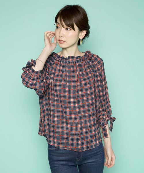 PLAIN CLOTHING(プレーンクロージング)の「2WAYチェックブラウス【PLAIN CLOTHING】(シャツ/ブラウス・レディース・マスタード/ピンク/ネイビー・FREE)」の17枚目の写真