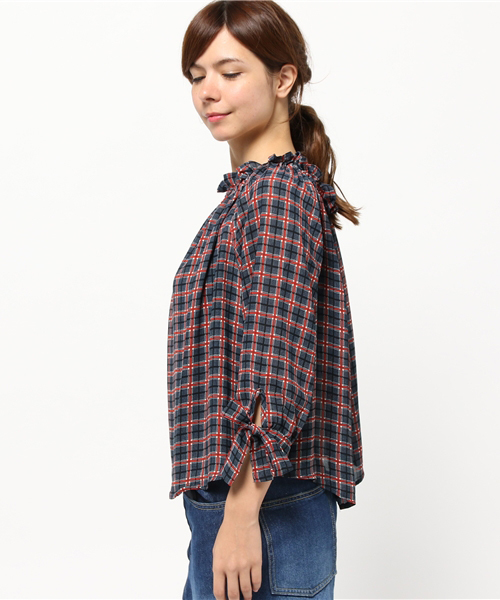 PLAIN CLOTHING(プレーンクロージング)の「2WAYチェックブラウス【PLAIN CLOTHING】(シャツ/ブラウス・レディース・マスタード/ピンク/ネイビー・FREE)」の5枚目の写真